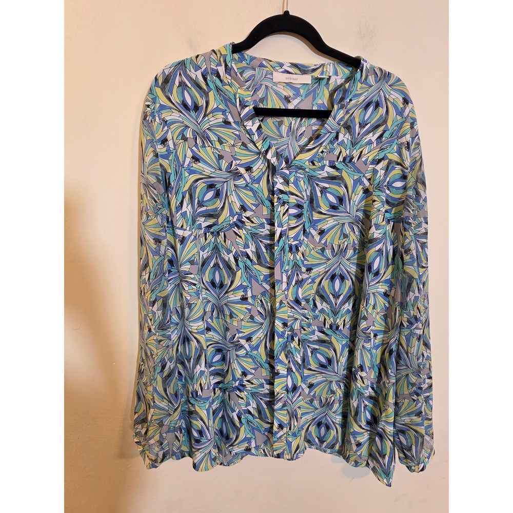 Sejour Blue Green Geometric Abstract Print V-Neck Blouse 18W SJ327297WN
